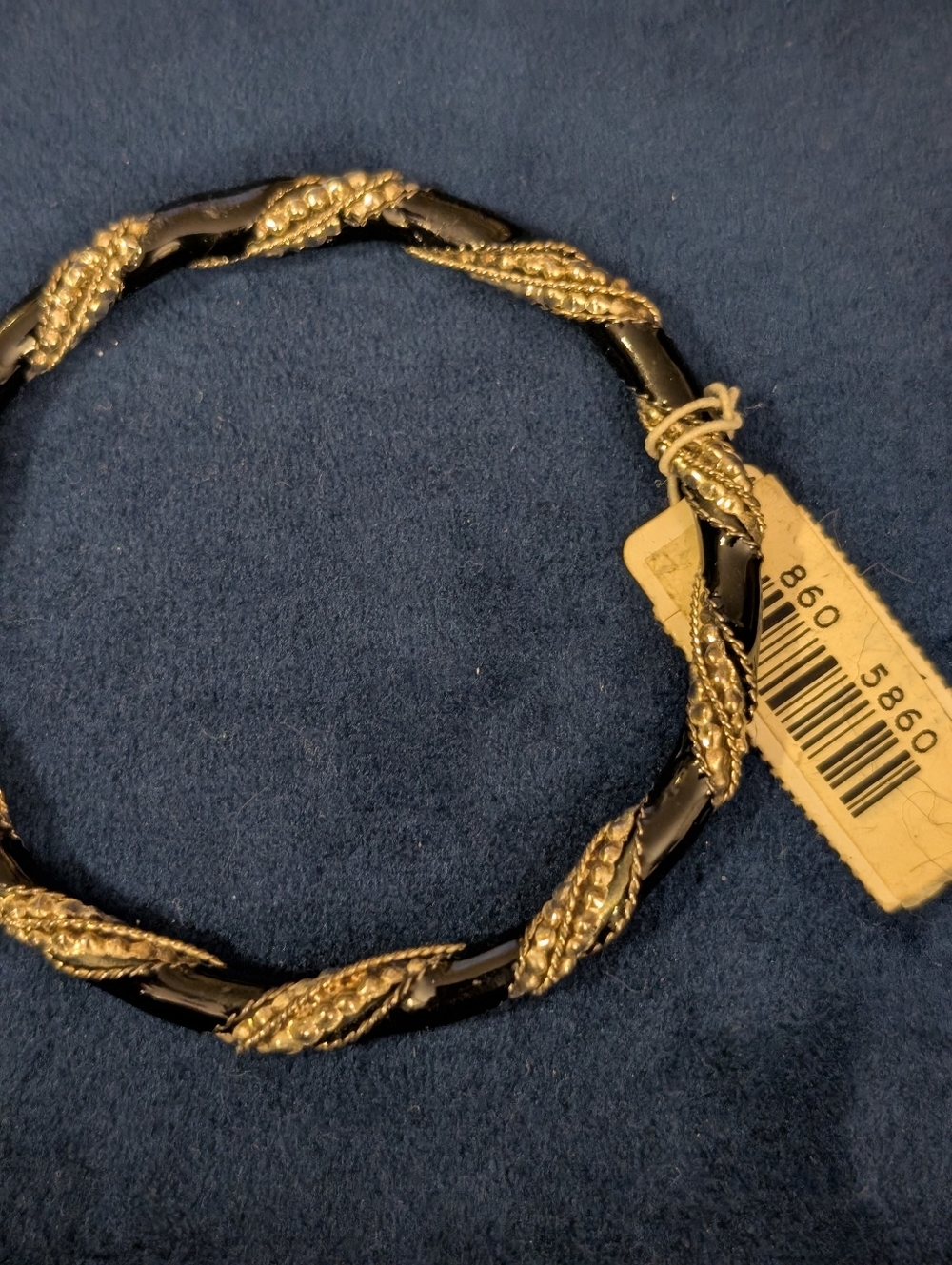 Twisted Black and Gold Braided Bangle Bracelet